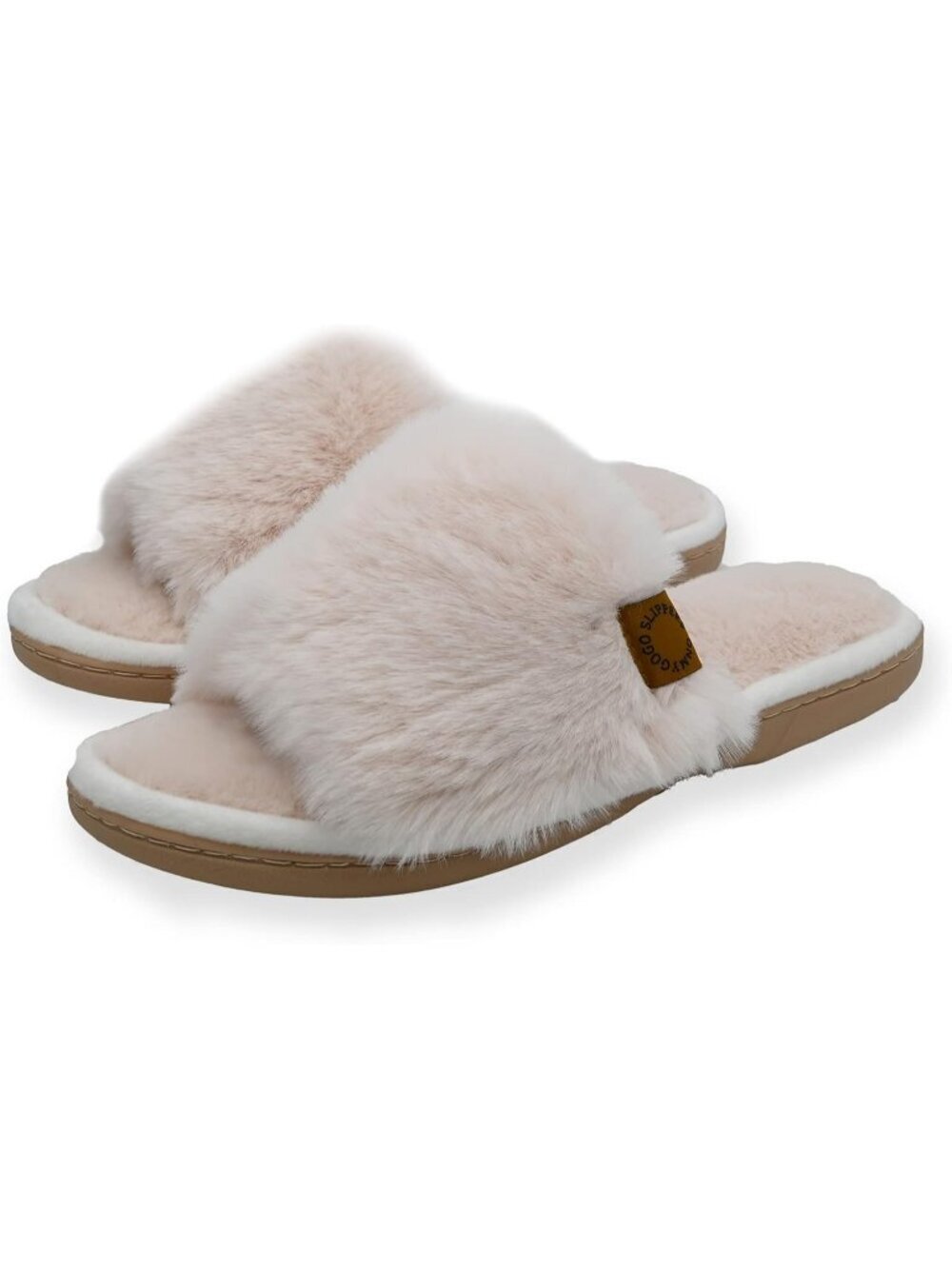 Women's Cream Indoor Memory Foam Soft Faux Fur Nonslip Open Toe Slipper Shoes